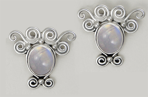 Sterling Silver Rainbow Moonstone Drop Dangle Earrings With an Art Deco Inspired Style